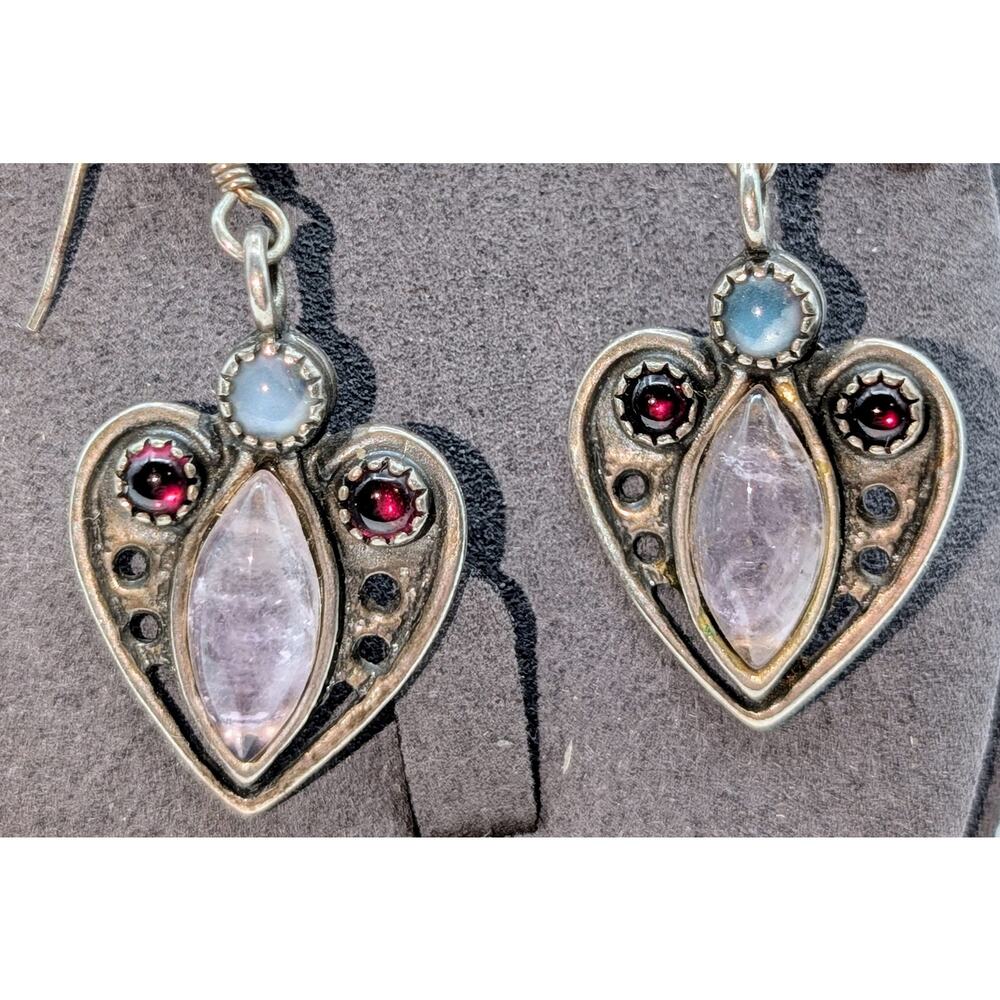 Uma 925 Sterling Silver Heart Dangle Gemstone Earrings